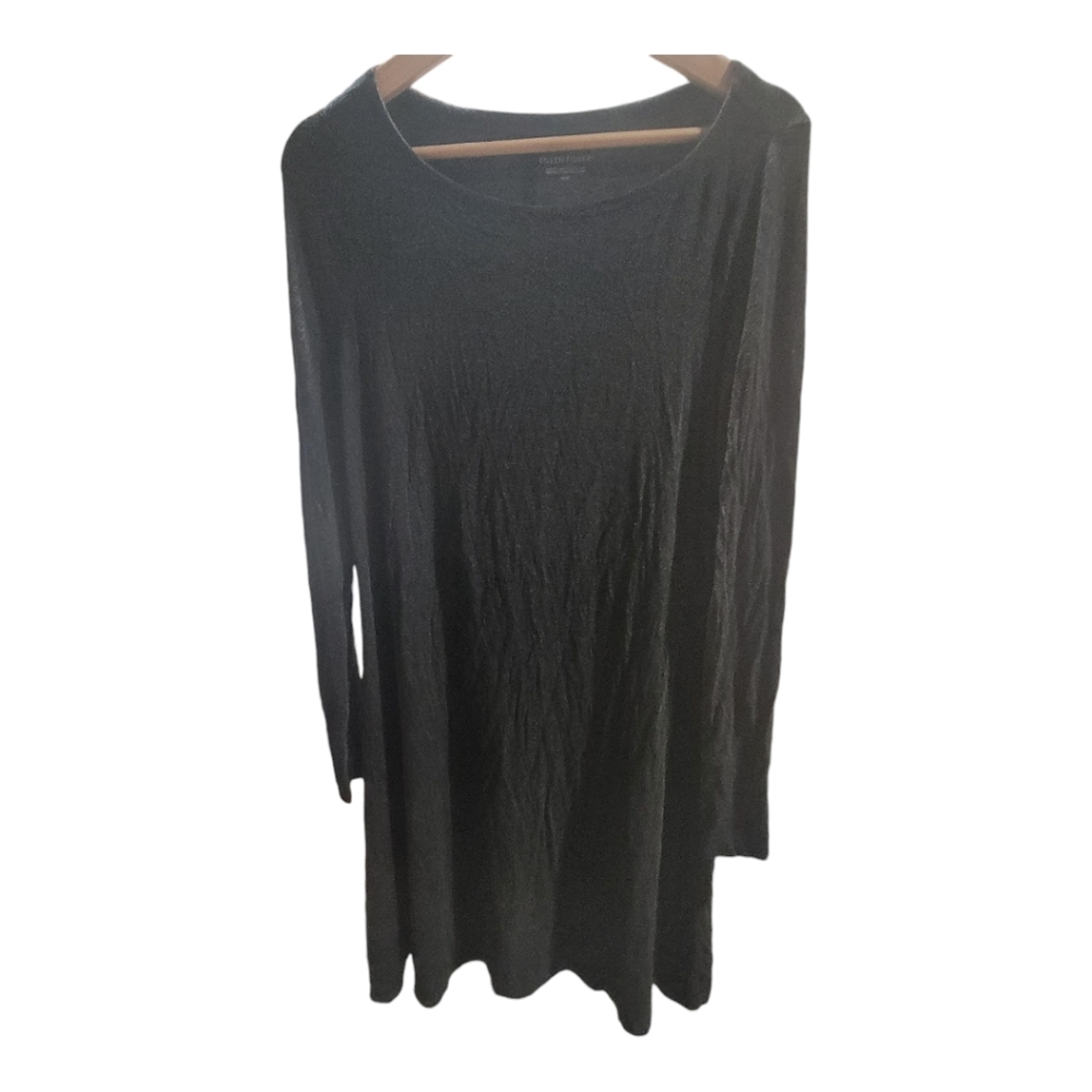 EILEEN FISHER Tunic Dress Long Sleeve Viscose Heathered Black Size Medium